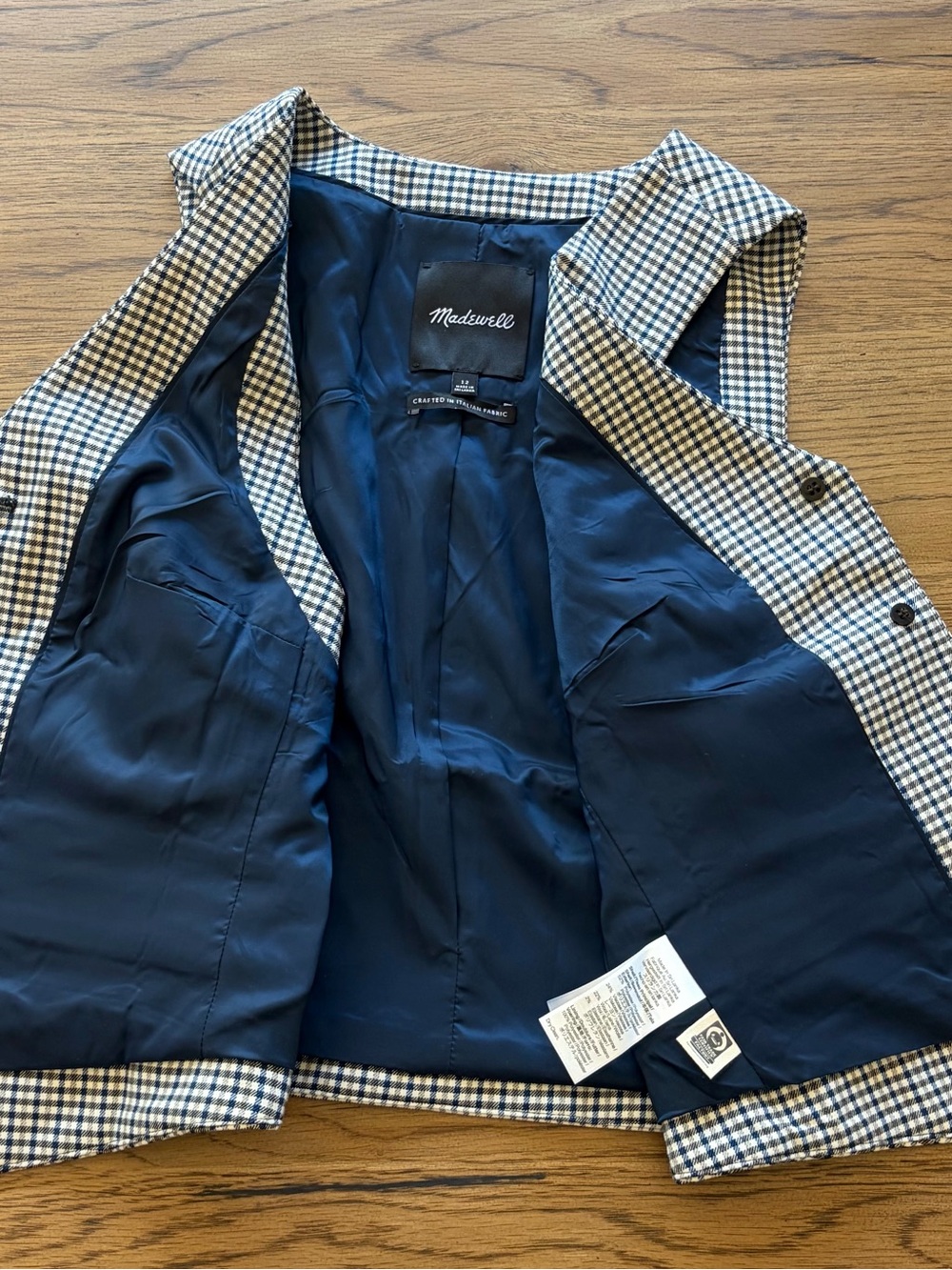 Madewell Sz 12 Waisted Houndstooth Vest In Yarn Die Wool Blend 4 Buttons Lined - Picture 10 of 12